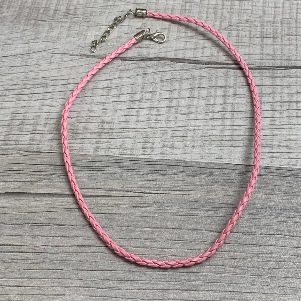 Pink Braided Cord Necklace 16 Inch Silver Tone Adjustable Lobster Clasp 5053